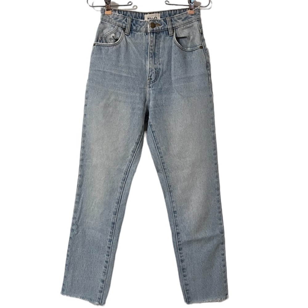 Rolla's Dusters High Rise Slim in Old Stone Raw Hem Distressed Jeans Sz 24